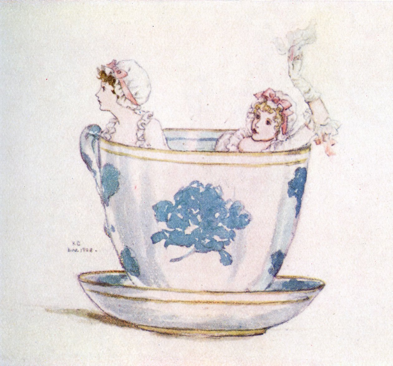 Kate Greenaway "Nyugalom egy teáscsészében". alkotó: Kate Greenaway