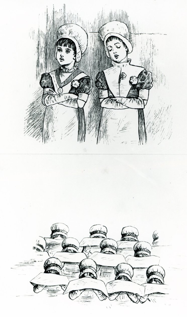 Jótékonysági gyerekek, 1880 körül (metszet) alkotó: Kate Greenaway