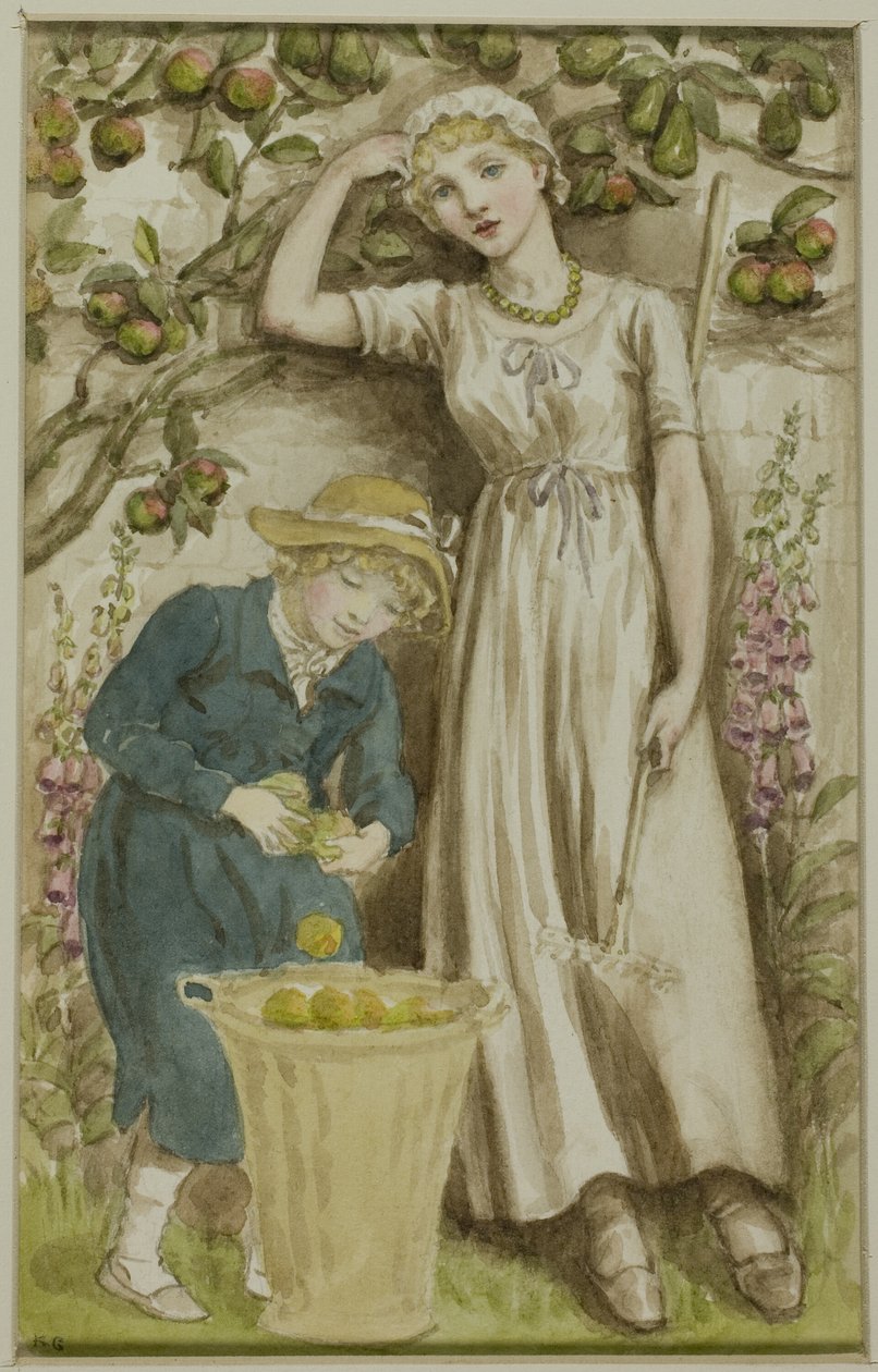 Lány és fiú almát szed alkotó: Kate Greenaway