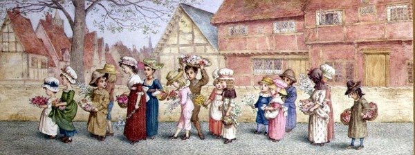 Virágot vivő tizenhat gyermek körmenete, 1876 körül (akvarell, papír) alkotó: Kate Greenaway