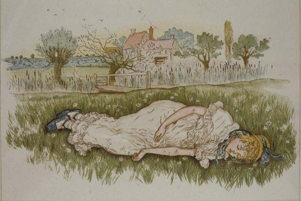 Pihenés, "Egy nap a gyermek életében" alkotó: Kate Greenaway