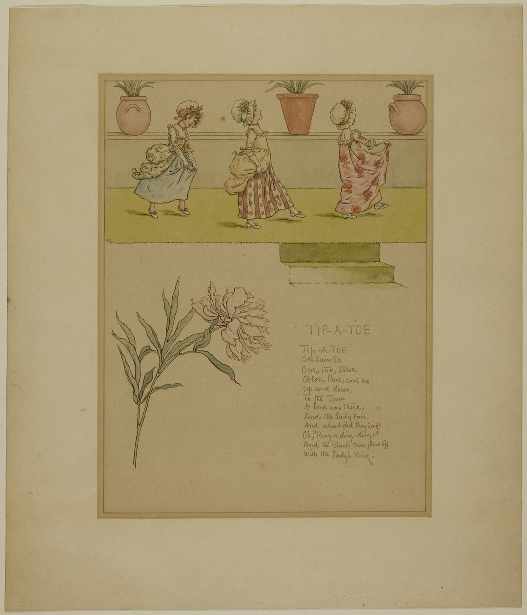 Tanulmány a lábujjhegyhez, a Marigold Gardenből alkotó: Kate Greenaway