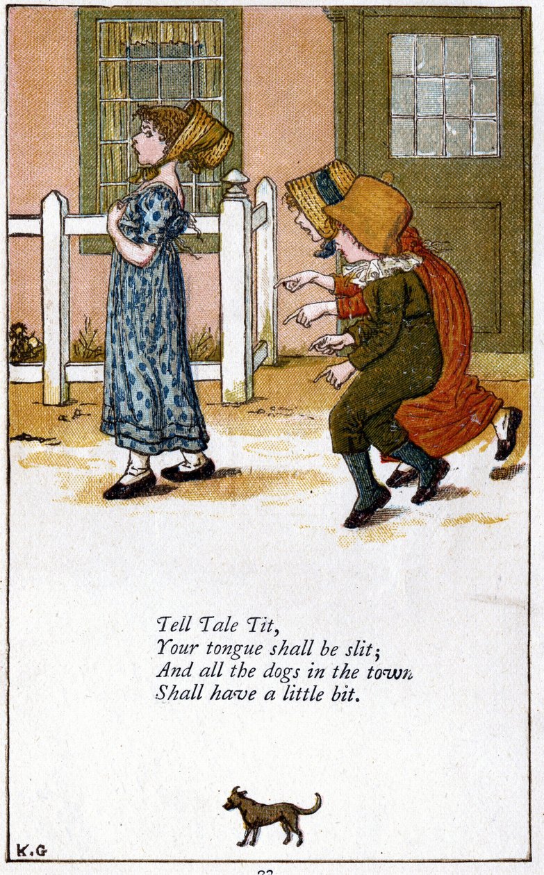 Mesélj a cicidről / A nyelvedet fel kell vágni: Kate Greenaway (1846-1901) illusztrációja egy gyermekverseskönyvhöz. Kromolitográfia alkotó: Kate Greenaway