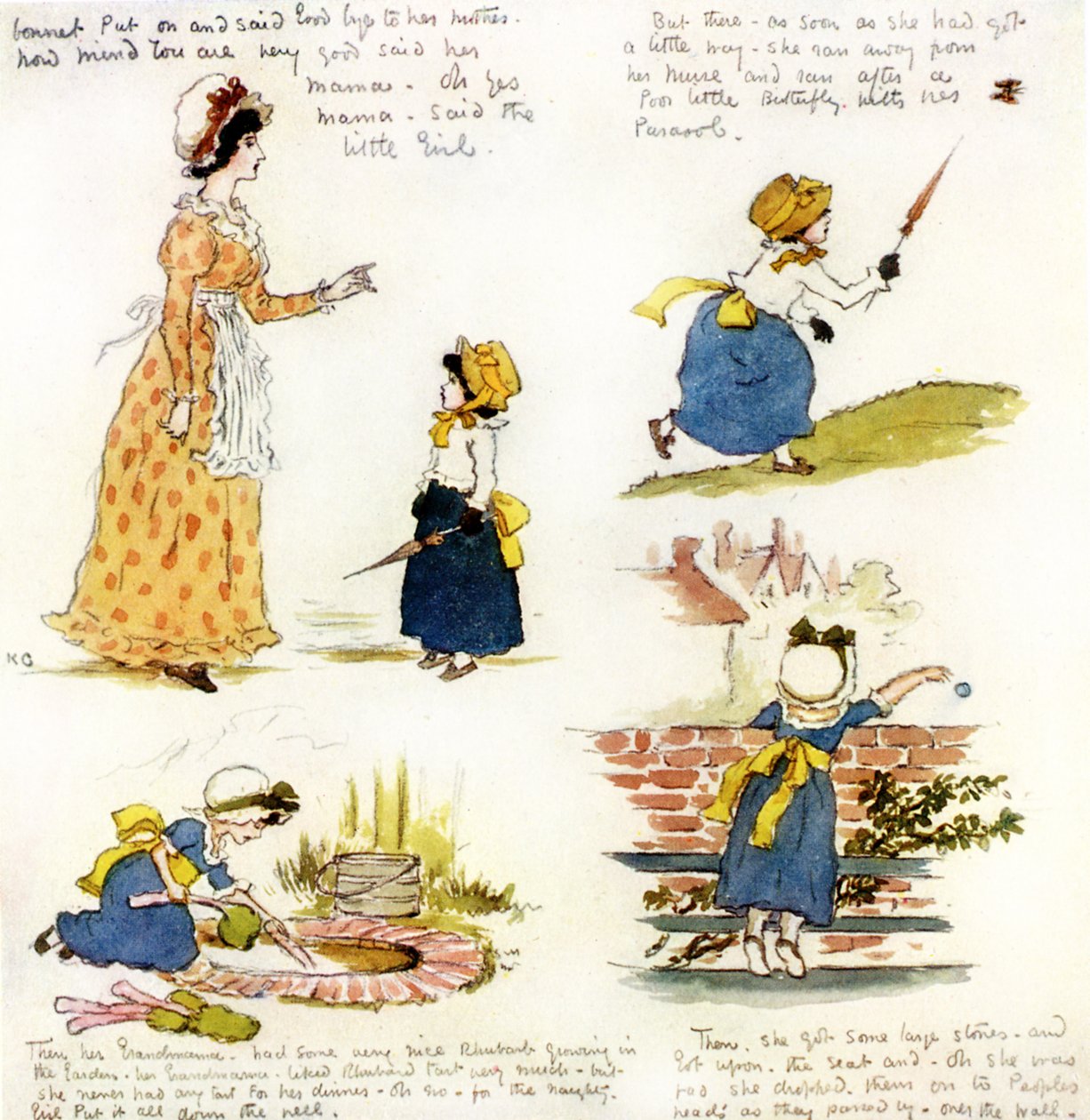 Kate Greenaway "A szemtelen kislány, aki elment a nagymamájához". alkotó: Kate Greenaway