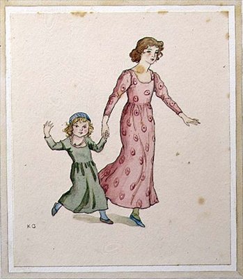 Két kislány partiruhában (akvarell, papír) alkotó: Kate Greenaway