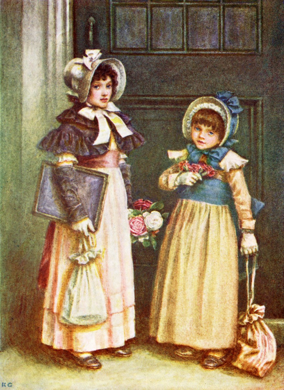 Kate Greenaway: „Két lány iskolába jár” alkotó: Kate Greenaway
