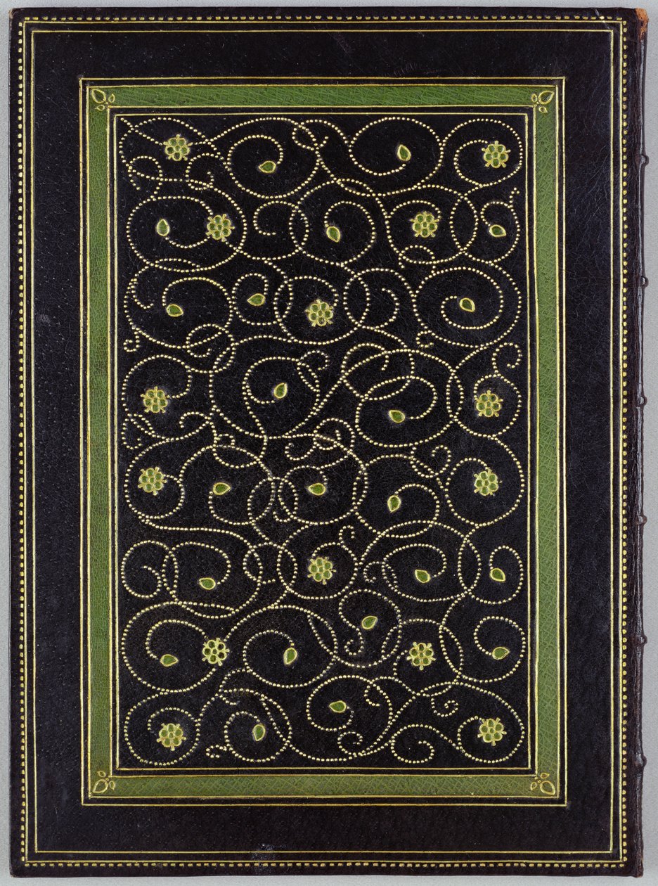 Emery Walker (1851-1933) „A nyomtatás rövid története” címlapja 1911 (bőr és arany) alkotó: Katharine Adams