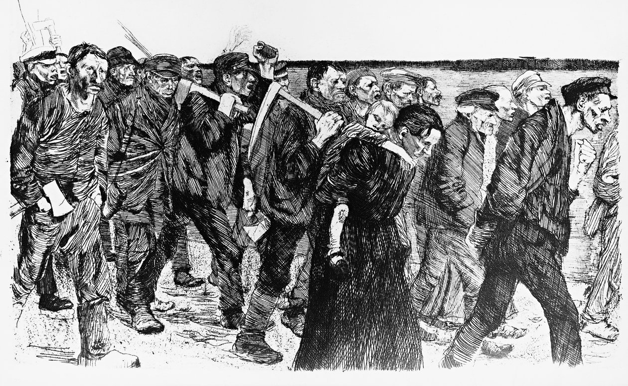 Munkások demonstrációja, Kathe Kollowitz (1867-1945) illusztrációja a Die Weber (A szövők) című operához. alkotó: Käthe Kollwitz