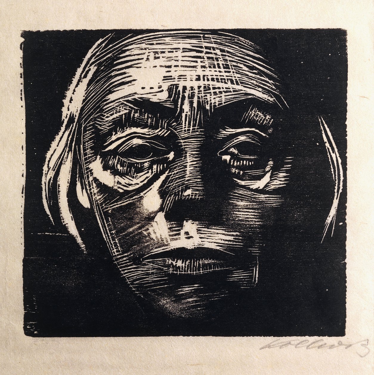 teljes arcú önarckép; Önarckép elölről, 1923 alkotó: Käthe Kollwitz