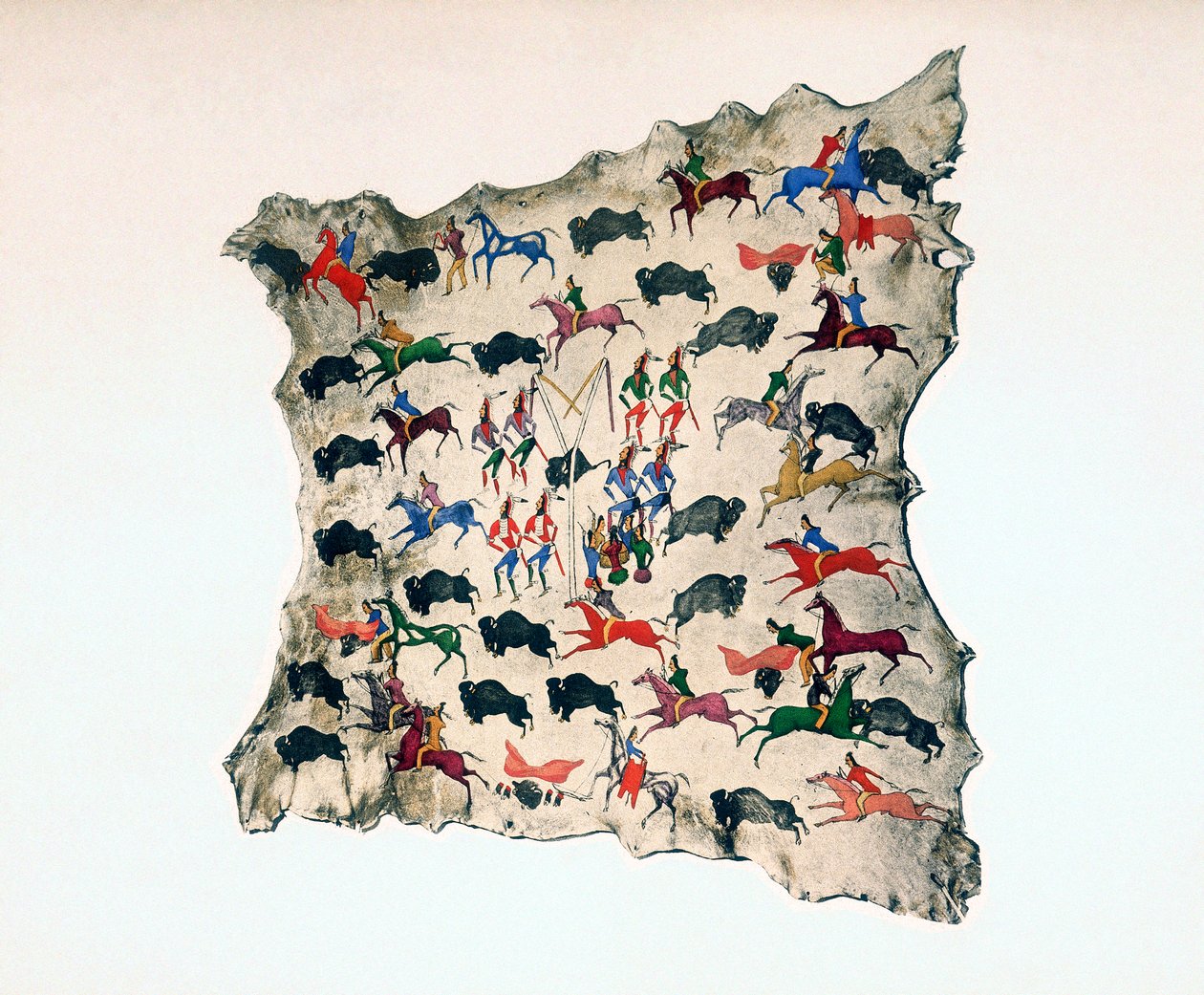 Az észak-amerikai Shoshone indián jávorszarvas bőre, bivalyvadászat, XX. század alkotó: Katsikodi