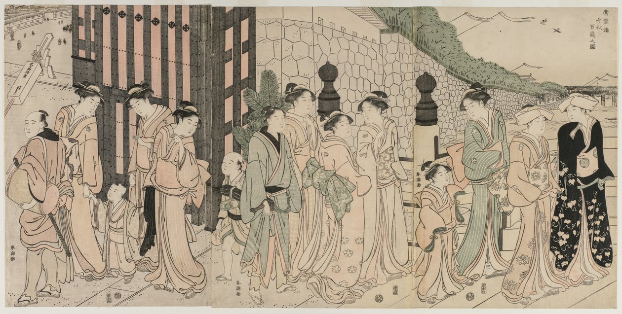 Ezer ősz, tízezer év a Tokiwa-hídon, az 1790-es évek eleje. alkotó: Katsukawa Shuncho