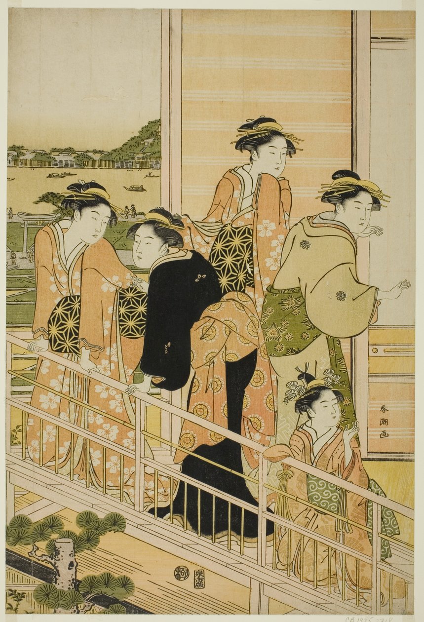 Nők egy Yoshiwara teaház erkélyén alkotó: Katsukawa Shuncho