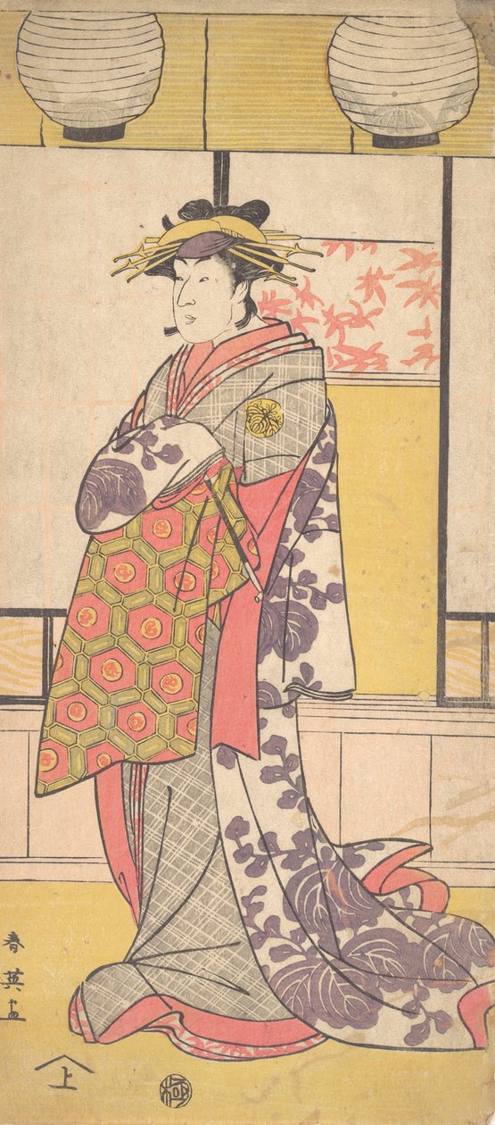 Nakayama Tatezo udvarhölgyként állva, balra néz, kb. 1792-93. alkotó: Katsukawa Shun