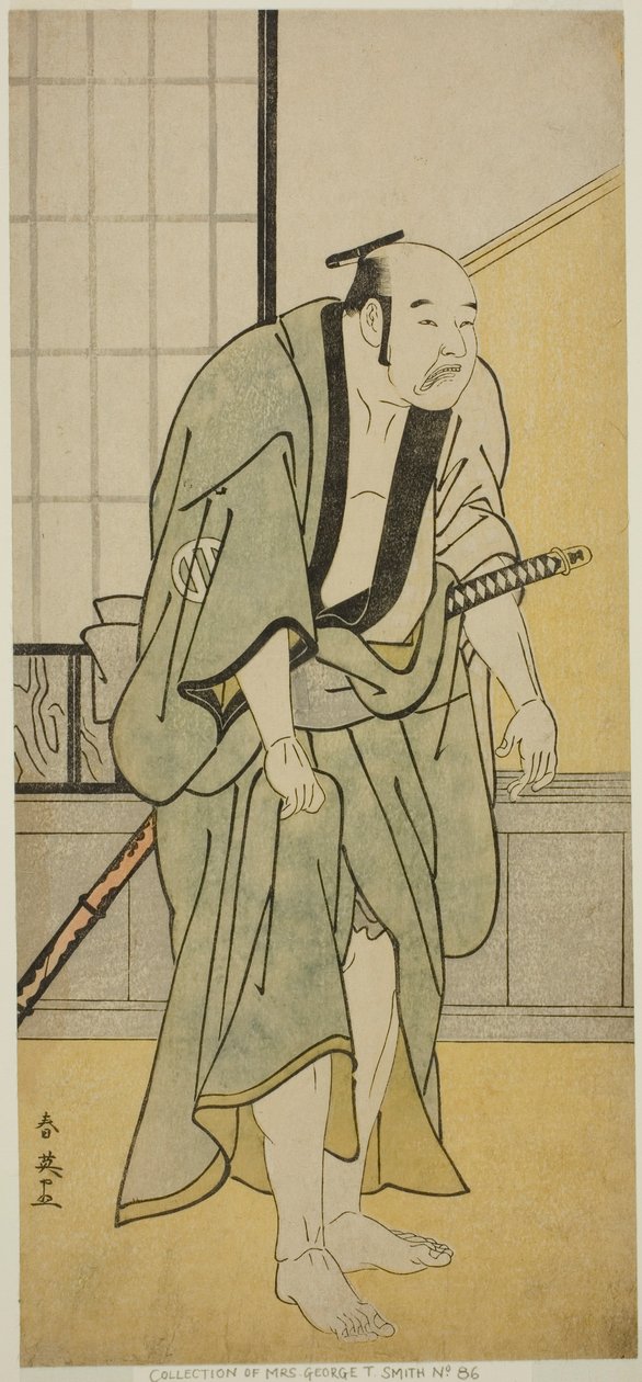 Asao Tamejuro I. színész mint részeg Gotobei a Yoshitsune Koshigoe Jo című darabban, amelyet az Ichimura Színházban adtak elő 1790 kilencedik hónapjában. alkotó: Katsukawa Shun