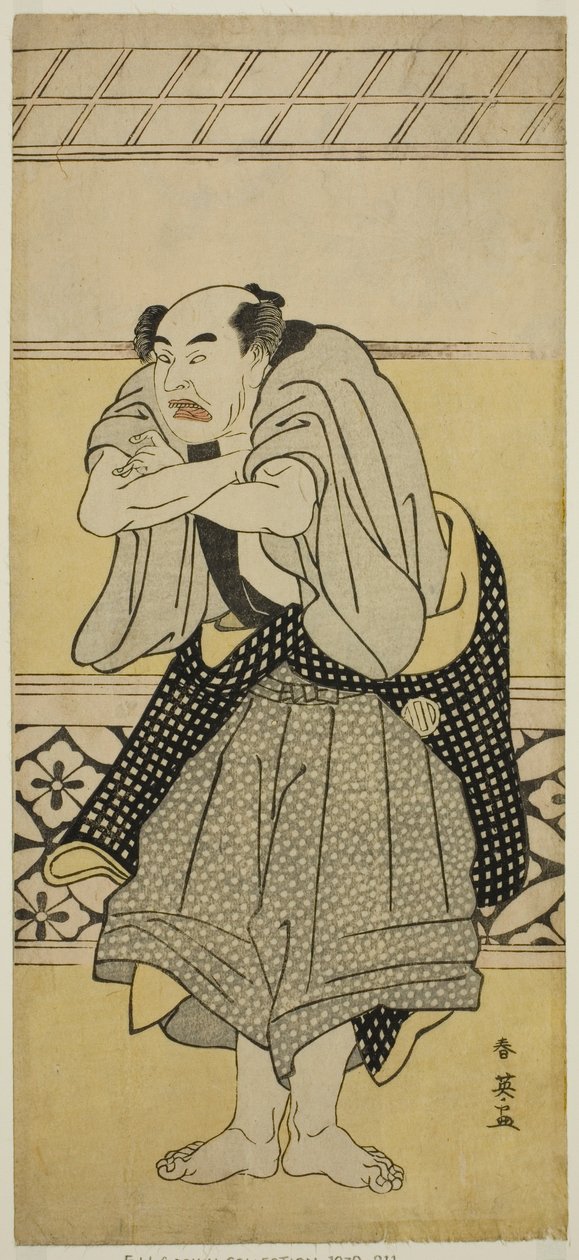 Asao Tamejuro I. színész mint részeg Gotobei a Yoshitsune Koshigoe Jo című darabban, amelyet az Ichimura Színházban adtak elő 1790 kilencedik hónapjában. alkotó: Katsukawa Shun