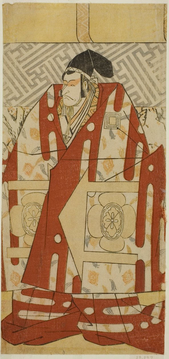 Ichikawa Danjuro V. színész mint Kudo Suketsune a Koi no Yosuga Kanegaki Soga című darabban, amelyet az Ichimura Színházban adtak elő az első hónapban, 1789-ben. alkotó: Katsukawa Shun