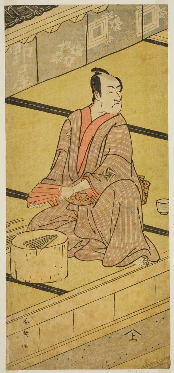 A színész Ichikawa Monnosuke II mint Daidoji Tabatanosuke a Mukashi Mukashi Tejiro no Saru című darabban, amelyet az Ichimura Színházban adtak elő 1792 nyolcadik hónapjában. alkotó: Katsukawa Shun
