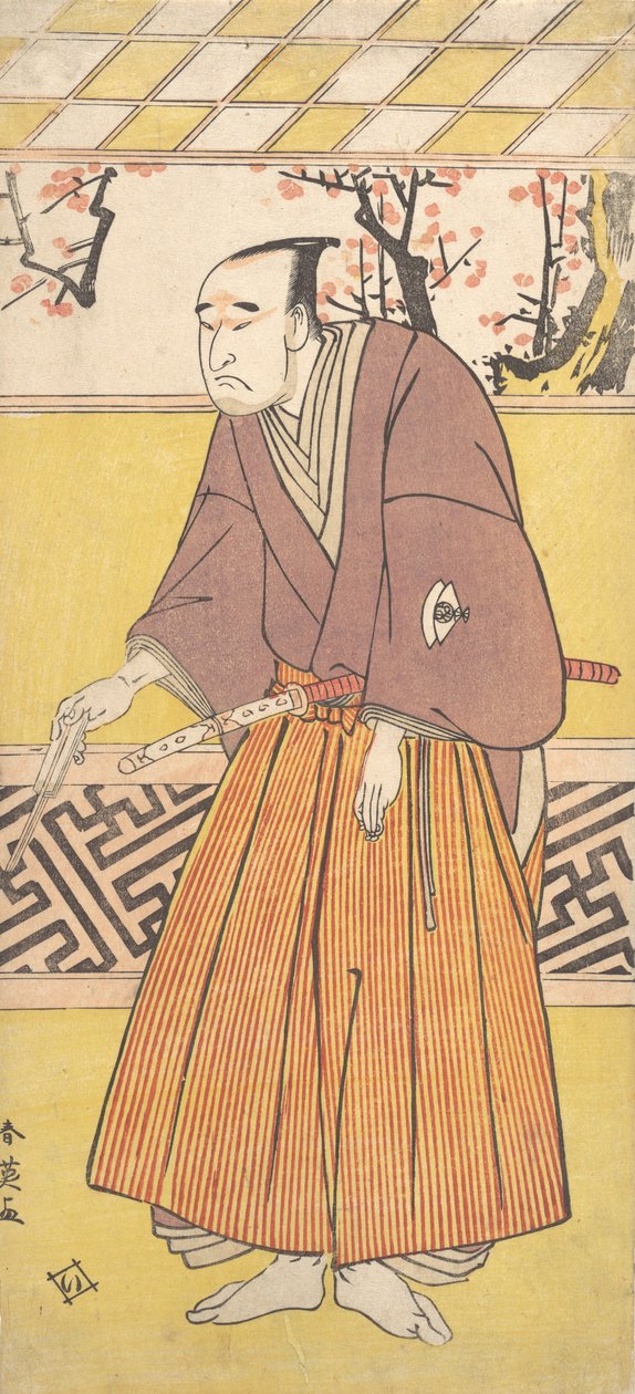 A színész Onoye Matsusuke I, mint egy férfi, aki zárt legyezőt tart a jobb kezében, kb. 1780. alkotó: Katsukawa Shun
