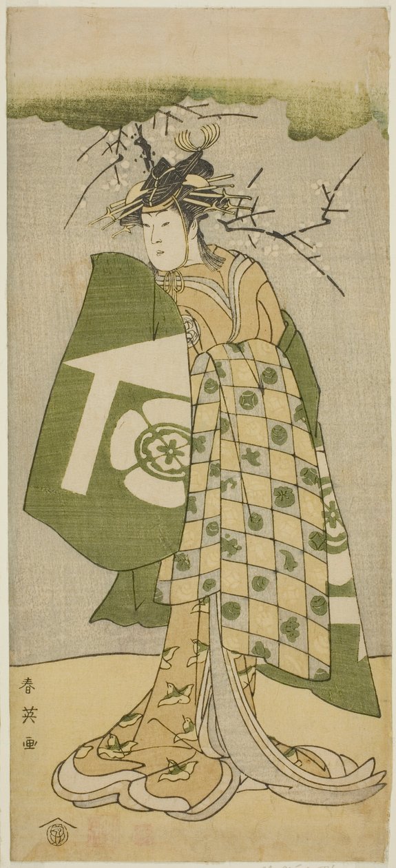 Osagawa Tsuneyo II. színész mint Oiso no Tora a Gohiiki no Hana Aikyo Soga című darabban, amelyet a Kawarazaki Színházban adtak elő az első hónapban, 1794-ben. alkotó: Katsukawa Shun