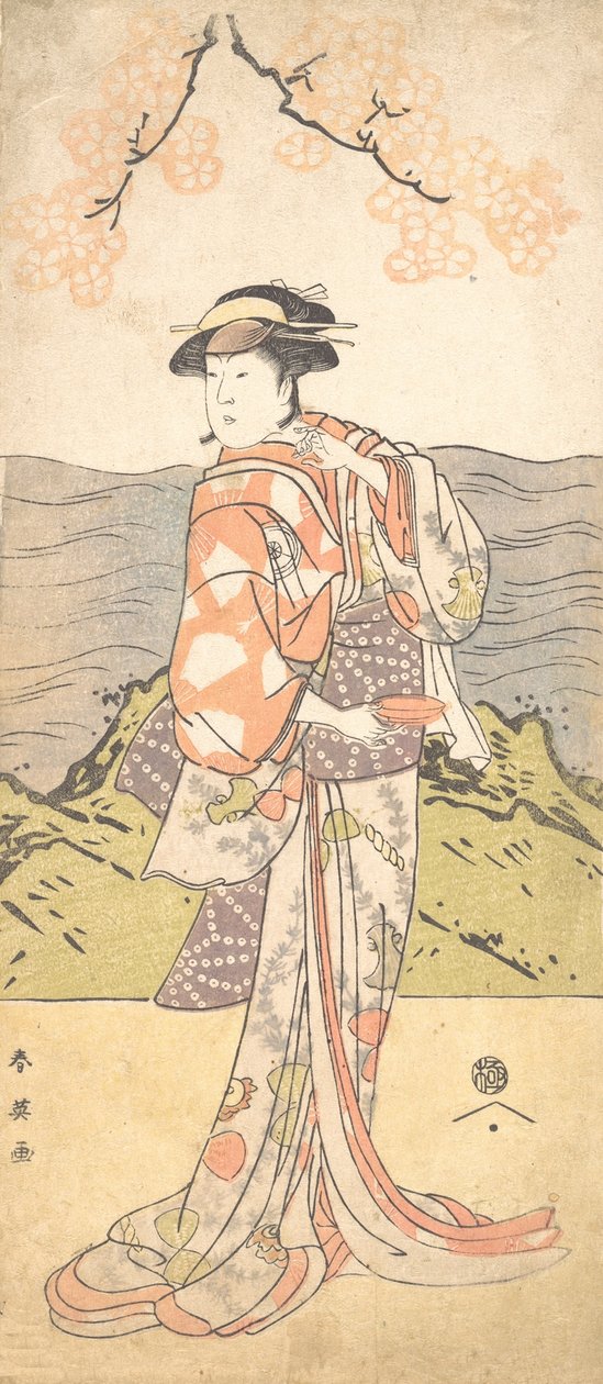 A negyedik Iwai Hanshiro, mint egy cseresznyefa alatt álló nő, kb. 1792 alkotó: Katsukawa Shun