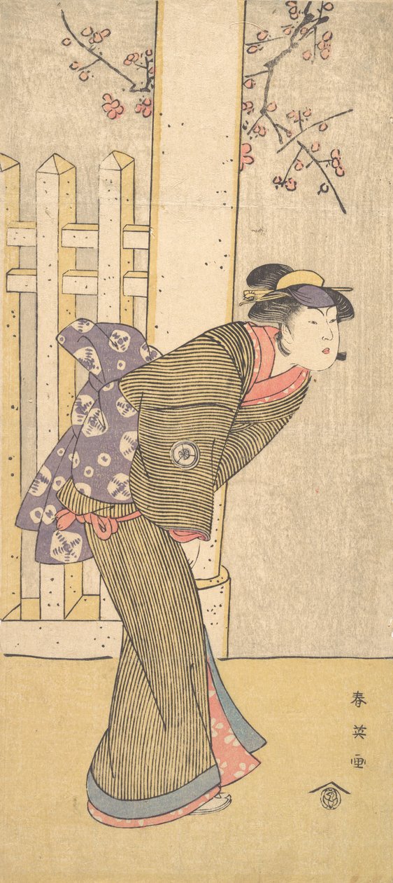 A negyedik Iwai Hanshiro, mint nő, aki egy torii alatt áll, kb. 1791 alkotó: Katsukawa Shun