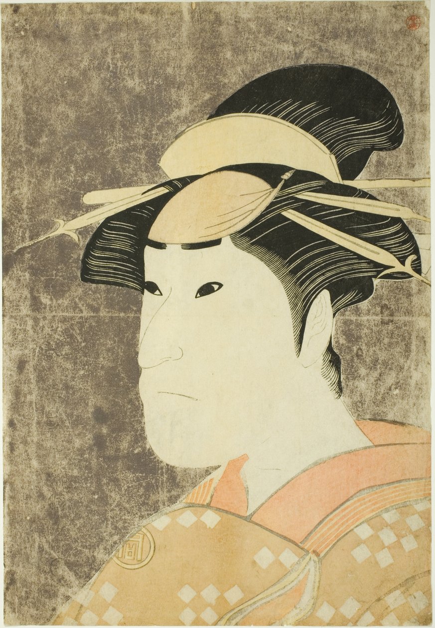 Sanogawa Ichimatsu III színész, mint a Gion prostituált Onayo a "Hana-ayame Bunroku Soga" című darabban, amelyet a Miyako Színházban adtak elő az ötödik hónapban, 1794-ben. alkotó: Katsukawa Shun