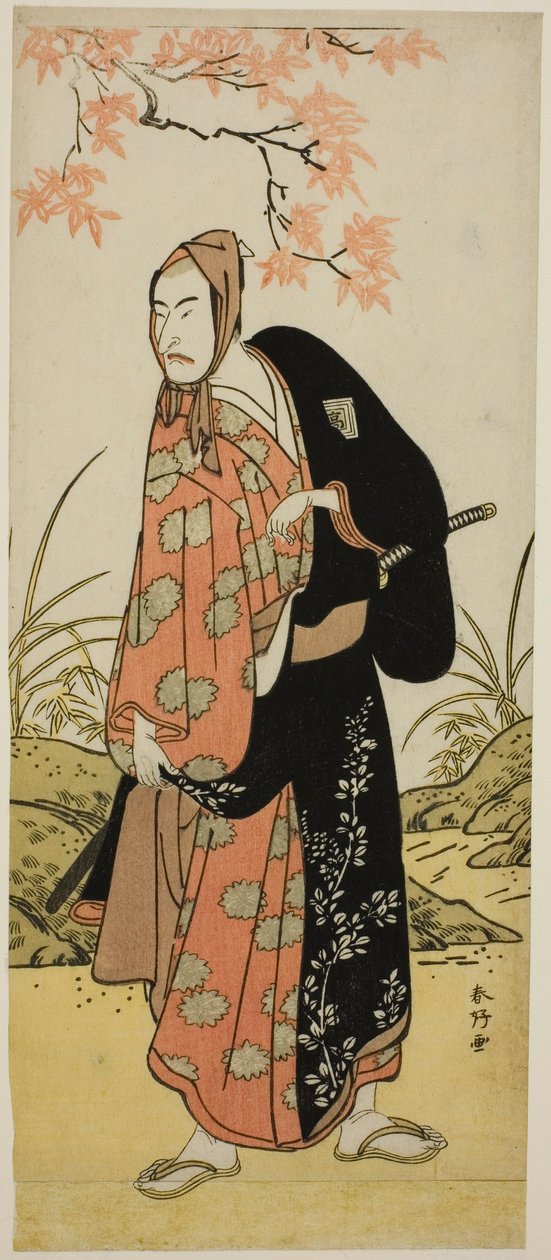 Ichikawa Komazo III. színész mint Katanaya Hanshichi a Heike Hyobanki című darabban, amelyet a Nakamura Színházban adtak elő 1789 kilencedik hónapjában. alkotó: Katsukawa Shunkо̄