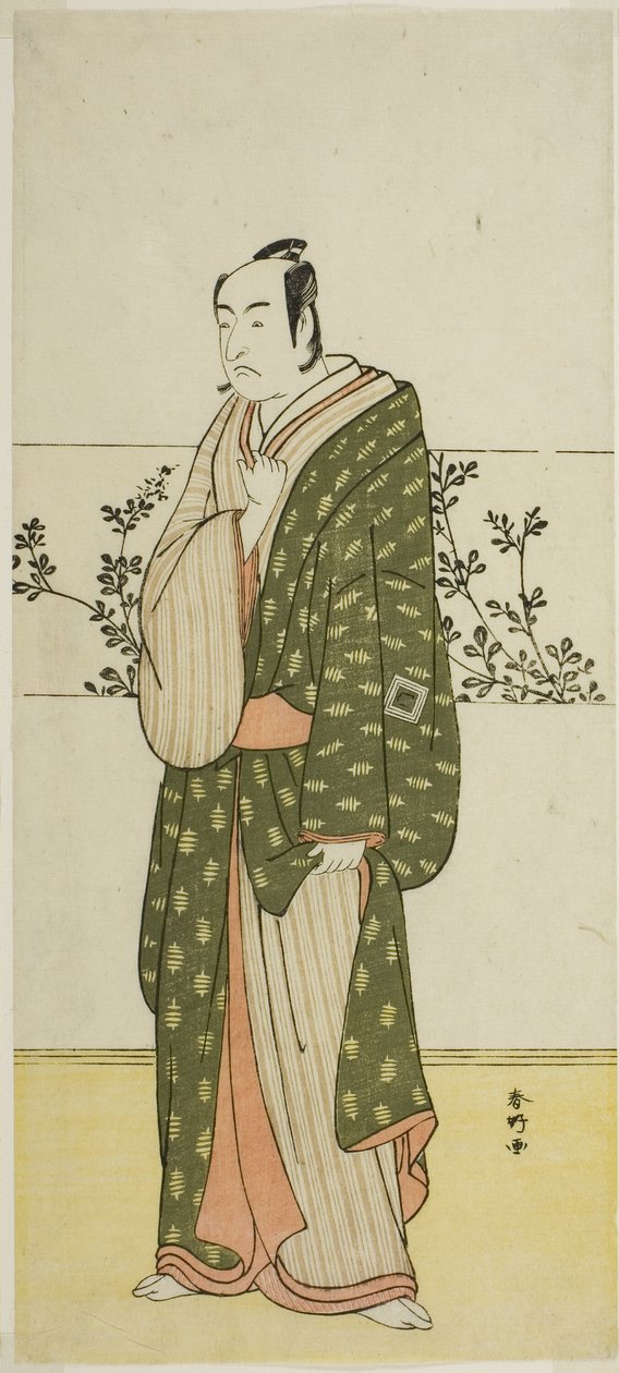 A színész Ichikawa Monnosuke II, valószínűleg mint Matsuya Soshichi, a Chiyo no Hajime Ondo no Seto (Az örökkévalóság kezdetei: Az Ondo-szoros a Seto beltengerben) () című színdarabban, amelyet a Kiri Színházban adtak elő a hetedik hónap huszonhetedik napj alkotó: Katsukawa Shunkо̄