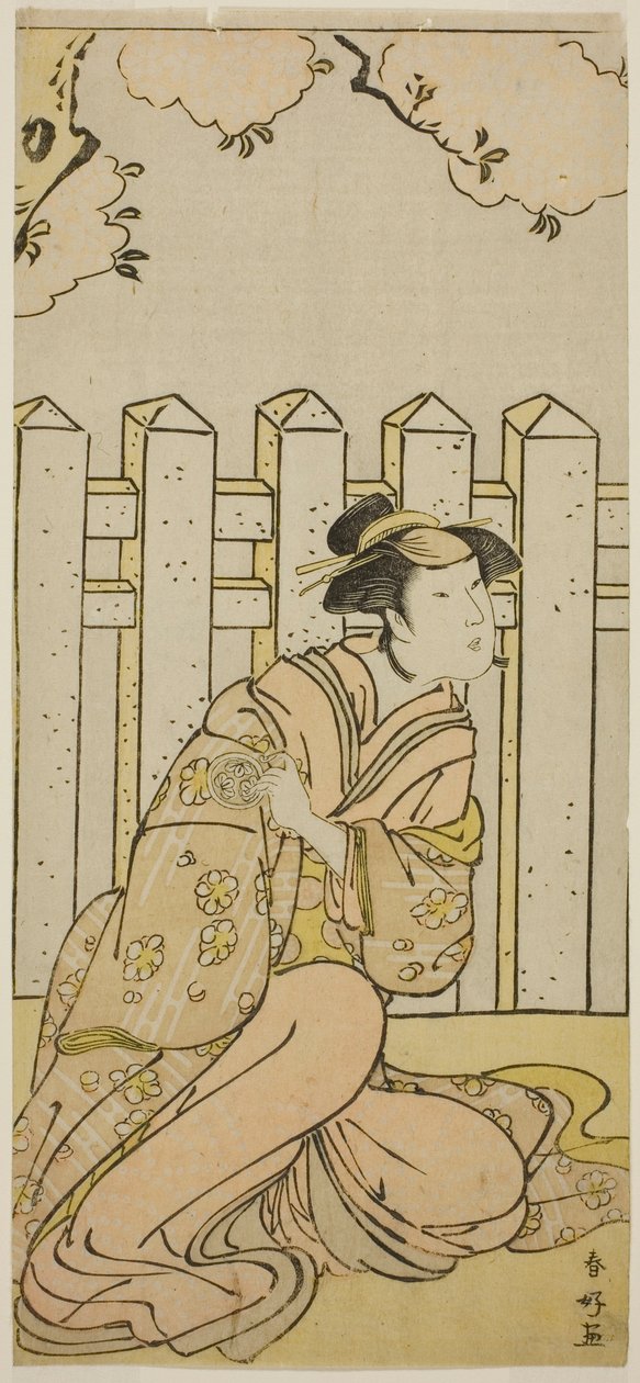 A színész Osagawa Tsuneyo II mint Onoe a Haru no Nishiki Date-zome Soga című darabban, amelyet a Nakamura Színházban adtak elő a negyedik hónapban, 1790-ben. alkotó: Katsukawa Shunkо̄