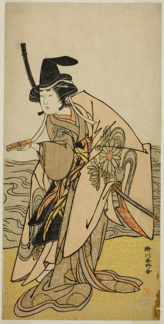 Yamashita Kinsaku II. színész mint Kikusui úrnő (Kikusui Gozen) a Kaeribana Eiyu Taiheiki című darabban, amelyet a Nakamura Színházban adtak elő 1779 tizenegyedik hónapjában. alkotó: Katsukawa Shunkо̄