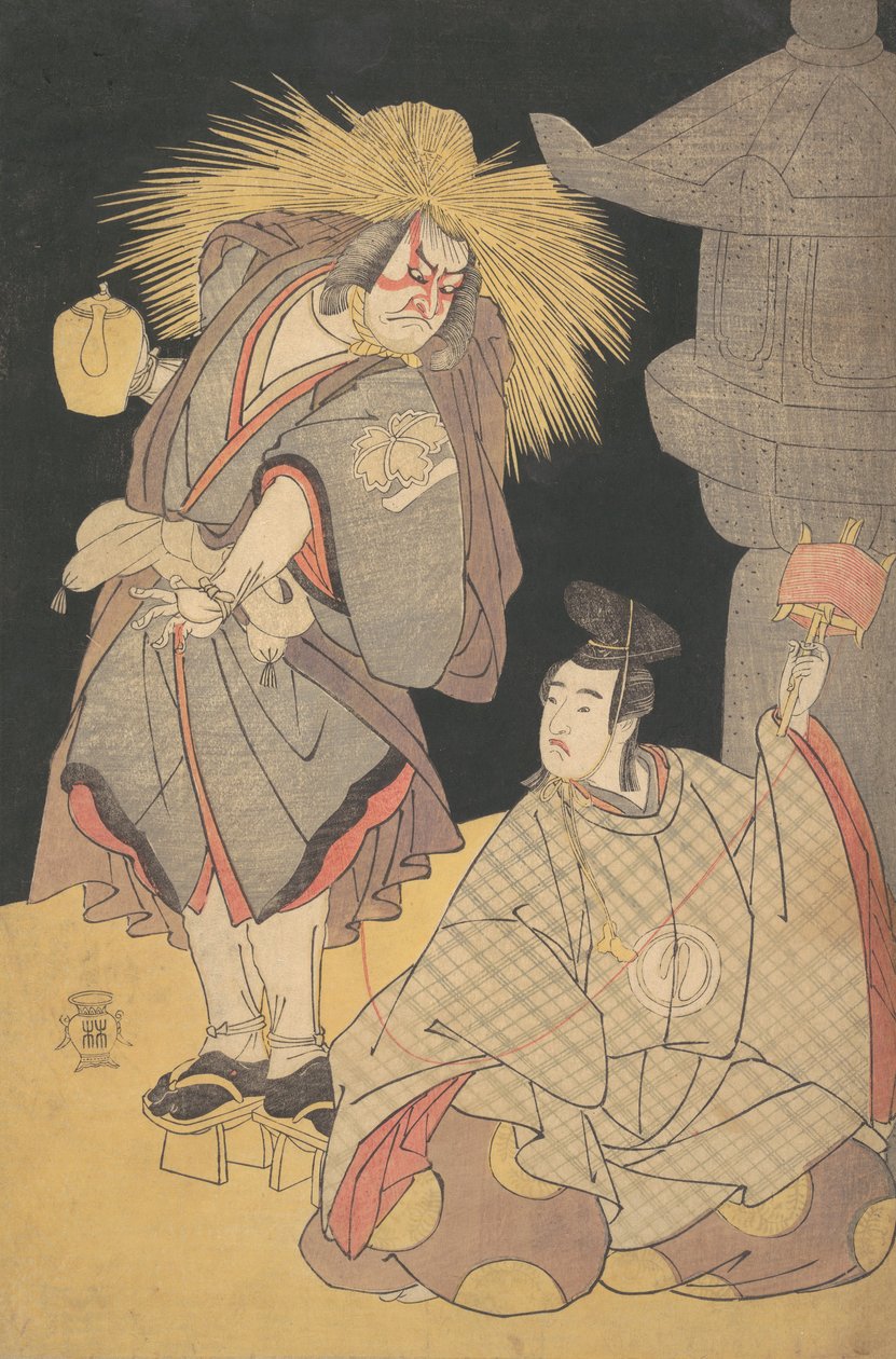 S Sene f rom te D láma hóhosszú furisode Genji, és Senbu r 1785. alkotó: Katsukawa Shunko