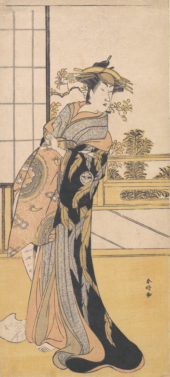 A színész Segawa Kikunojo 3. női szerepben, kb. 1780. alkotó: Katsukawa Shunko