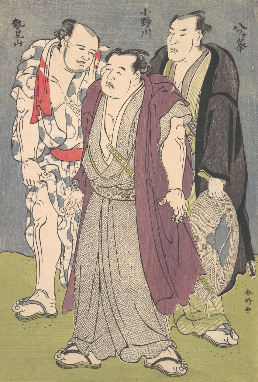 Három szumóbirkózó: Onogawa, Seimiyama és Yatsugamine, kb. 1790-es évek. alkotó: Katsukawa Shunko