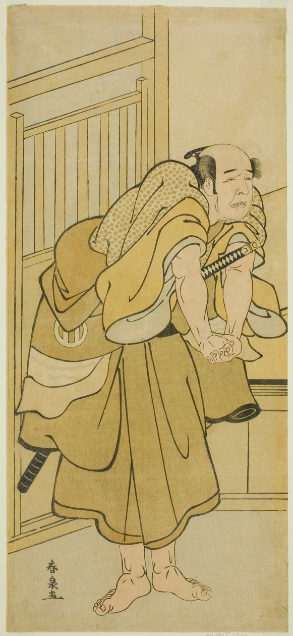I. Asao Tamejuro színész részeg Gotobei szerepében a Yoshitsune Koshigoe Jo című darabban, amelyet az Ichimura Színházban mutattak be a kilencedik hónapban, 1790 alkotó: Katsukawa Shunsen
