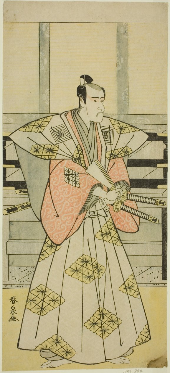 Ichikawa Komazo III színész Fuji Sakon (?) szerepében az Egara Tenjin Risho Kagami (?) című darabban, a Nakamura Színházban (?) a harmadik hónapban, 1789 (?) alkotó: Katsukawa Shunsen