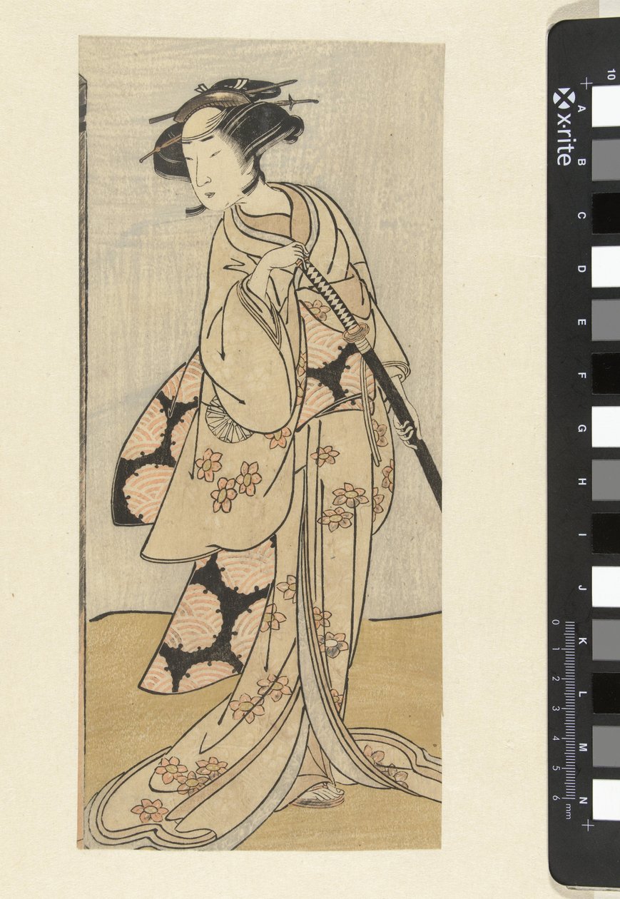 Színész karddal női szerepben alkotó: Katsukawa Shunsho (attributed to)