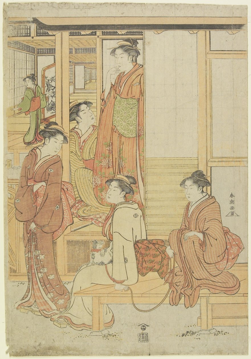(A csoport hölgyek a verandán), c. 1780-1795 alkotó: Katsukawa Shunsho