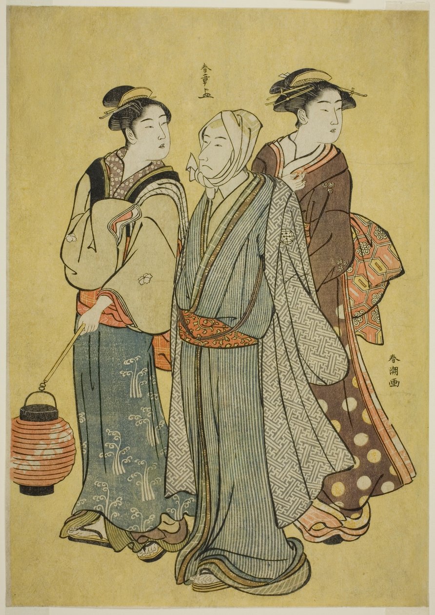 Egy fiatal férfi az Ichikawa család színészének öltözve (Shunsho), szobalánynak és gésának (Shuncho) alkotó: Katsukawa Shunsho