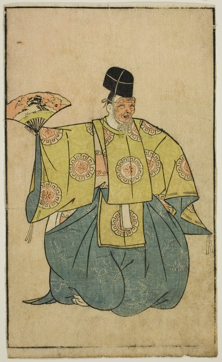 Egy színész, mint Okina, az "A színpadi rajongók képeskönyvéből (Ehon butai ogi)" alkotó: Katsukawa Shunsho