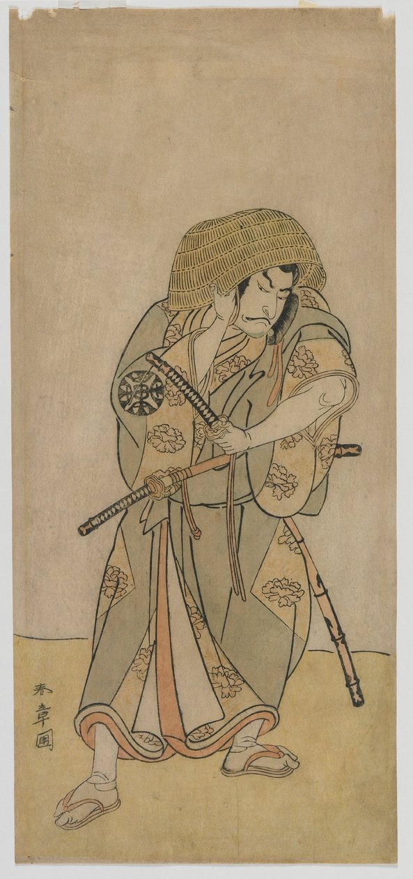 Kabuki színész, Nakamura Nakazo I, mint álruhás szamuráj, Edo-korszak, 1770-es évek közepe (színes fatömbnyomat) alkotó: Katsukawa Shunsho
