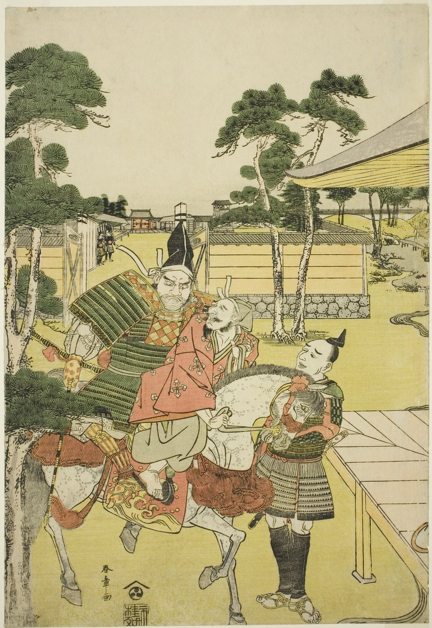Musashi Book Benkei B Hayashi gs Te Ka p Companion d és Sabo Uiharu és Yoshitsune Te Pay Horikawa Site ábra Uki-e 2 lap egymás után alkotó: Katsukawa Shunsho