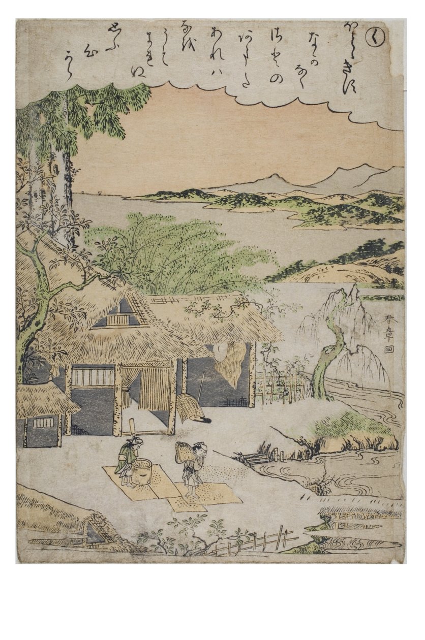 Szótag – Ku a Tales of Ise sorozatból divatos brokátmintákkal, 1770-1773 körül (fadarab papíron) alkotó: Katsukawa Shunsho