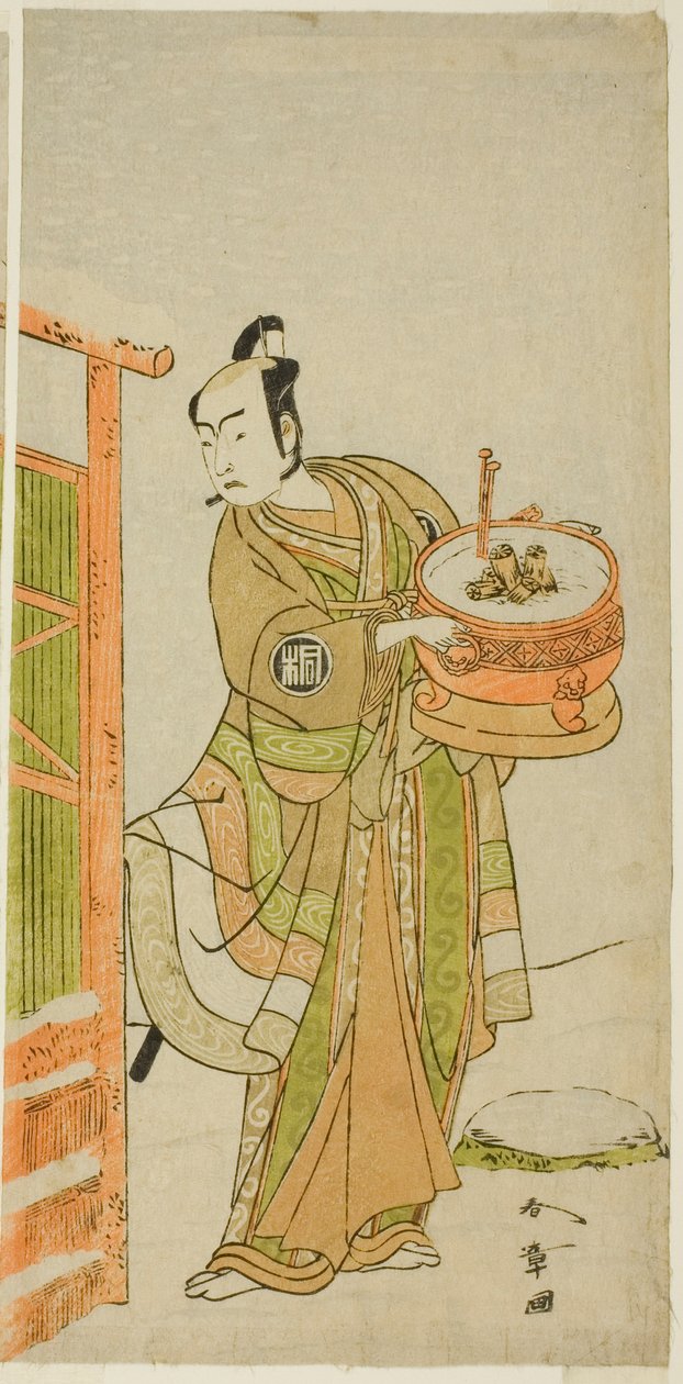 A színész Arashi Sangoro II, mint Ito Kuro Bantaként álcázva az Izu-goyomi Shibai no Ganjitsu című darabban, a Morita Színházban a tizenegyedik hónapban, 1772 alkotó: Katsukawa Shunsho