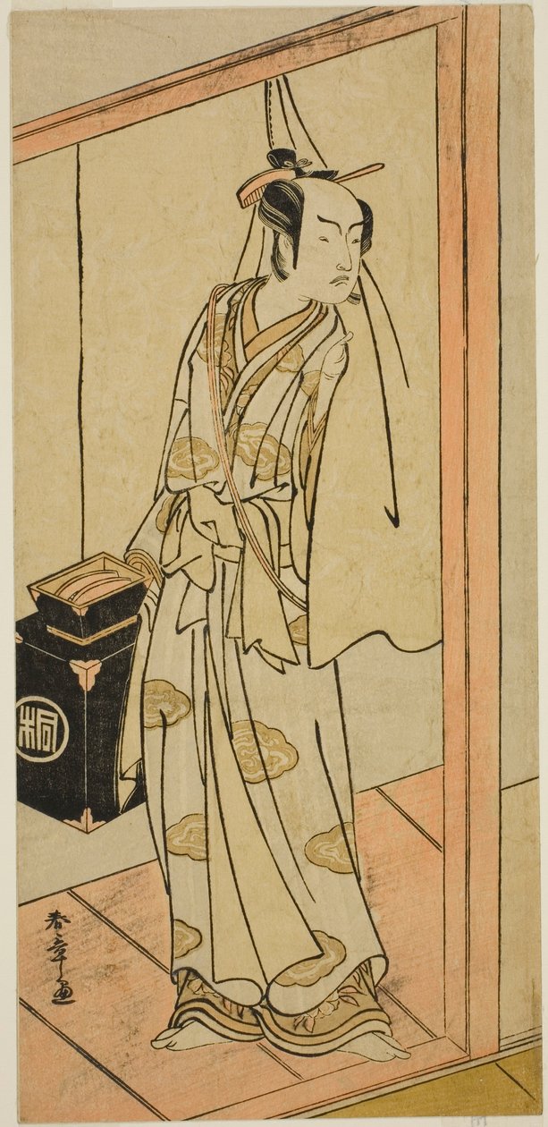 The Actor Arashi Sangoro II as the Hairdresser Obana Saizaburo in the Play Koi Musume Mukashi Hachijo, Performed at the Nakamura Theater in the Third Month, 1776 alkotó: Katsukawa Shunsho