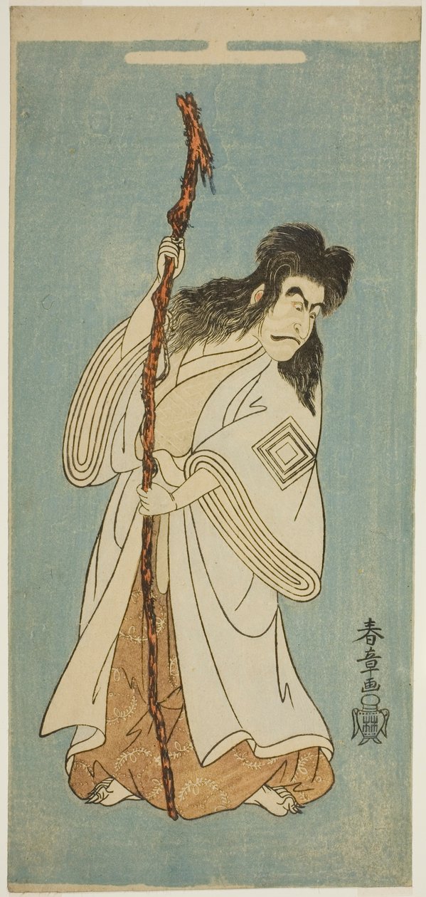 IV. Ichikawa Danjuro színész, feltehetően Tenjiku Tokubei szerepében a „Tenjiku Tokubei Turns the Helm to home to (Tenjiku Tokubei Kokyo no Torikaji)” című darabban, amelyet a Nakamura Színházban mutattak be 1768 nyolcadik hónapjában. alkotó: Katsukawa Shunsho