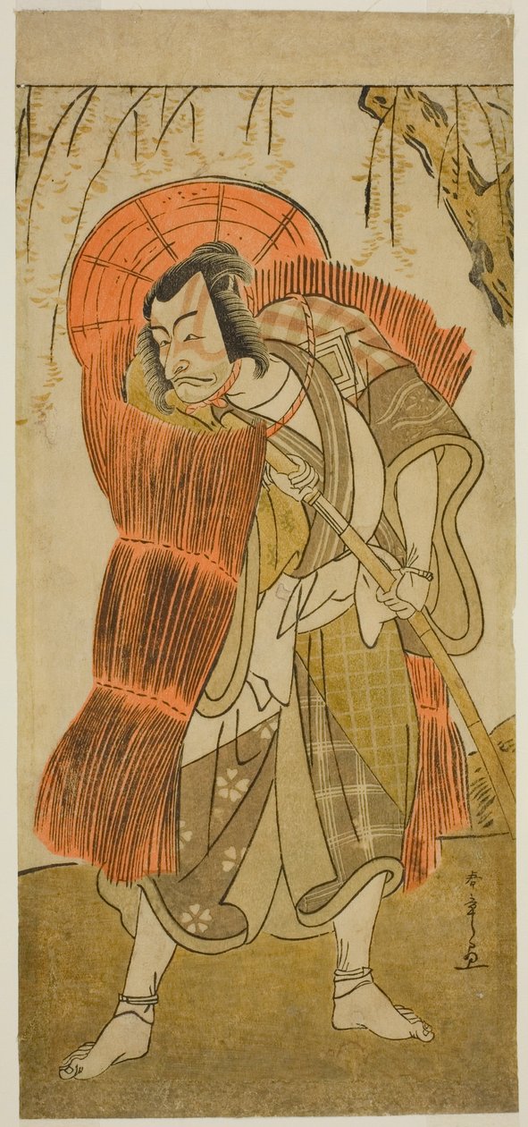 A színész Ichikawa Danjuro V, mint Akushichibyoe Kagekiyo koldusnak álcázva, a Tsukisenu Haru Hagoromo Soga című darabban, amelyet az Ichimura Színházban mutattak be a harmadik hónapban, 1777 alkotó: Katsukawa Shunsho