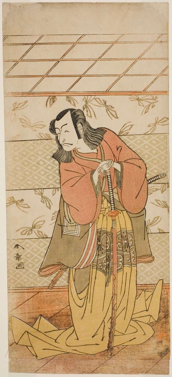 A színész Ichikawa Danjuro V Ashiya Doman szerepében a Kikyo-zome Onna Urakata című darabban, a Morita Színházban a hetedik hónapban, 1776 alkotó: Katsukawa Shunsho