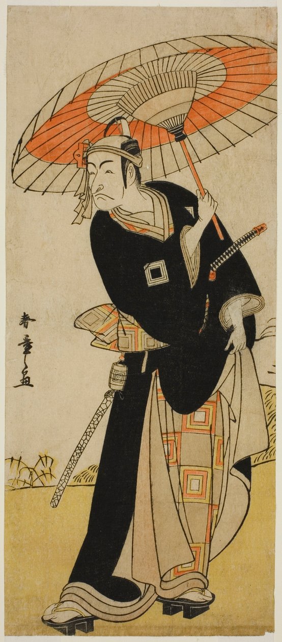 A színész Ichikawa Danjuro V, mint Hanakapado no Sukeroku a Nanakusa Yosooi Soga című darabban, amelyet a Nakamura Színházban mutattak be az ötödik hónapban, alkotó: Katsukawa Shunsho
