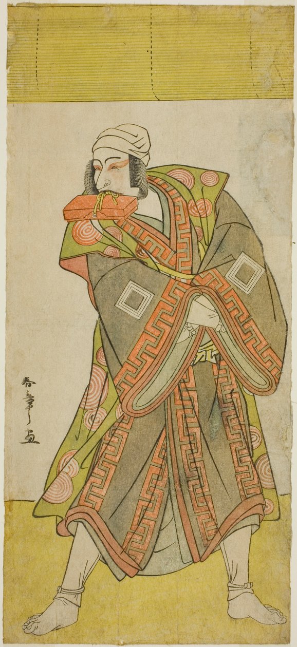 A színész Ichikawa Danjuro vs Koretaka herceg Izutsu Chuji futárnak álcázva a Yamato Kano Ariwara Keizu című darabban, amelyet a Nakamura Színházban mutattak be az ötödik hónapban, alkotó: Katsukawa Shunsho
