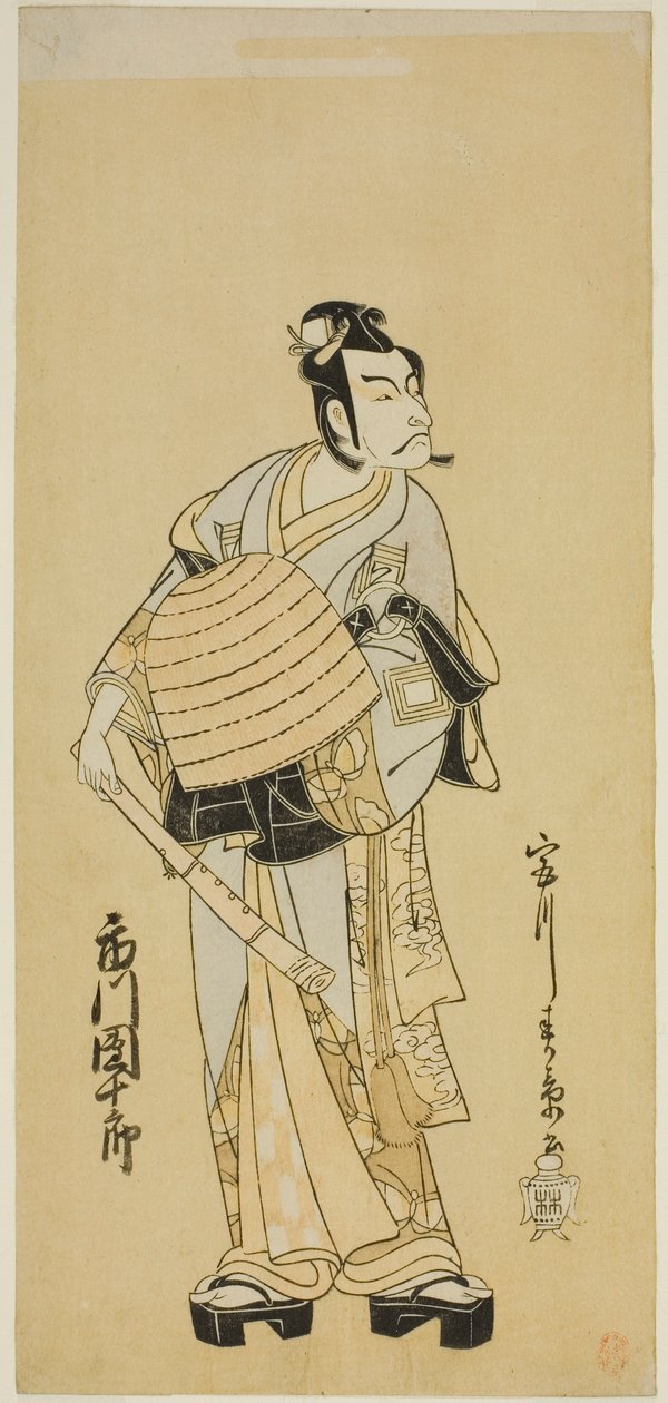 A színész Ichikawa Danjuro V mint Soga no Goro Komusonak álcázva a Sakai-cho Soga Nendaiki című darabban, a Nakamura Színházban az első hónapban, 1771 alkotó: Katsukawa Shunsho
